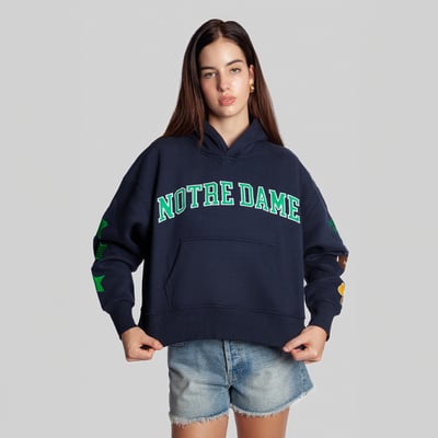  Notre Dame Fighting Irish Hype and Vice Women's Cropped Spirit Hoodie - Navy