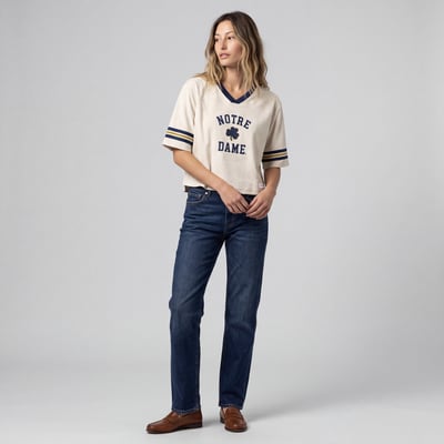 Notre Dame Fighting Irish Mitchell & Ness Women's Retro Roots Crop Boxy Yoke T-Shirt - Cream

