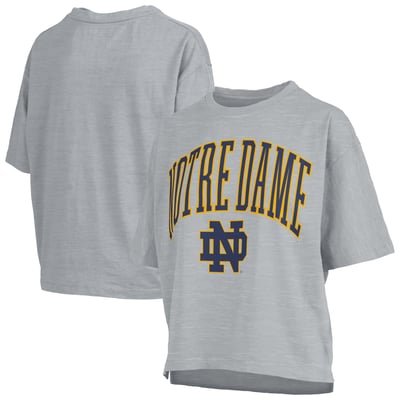 Notre Dame Fighting Irish Pressbox Women's Oversized Nelson Arch Over Logo Slub T-Shirt - Gray