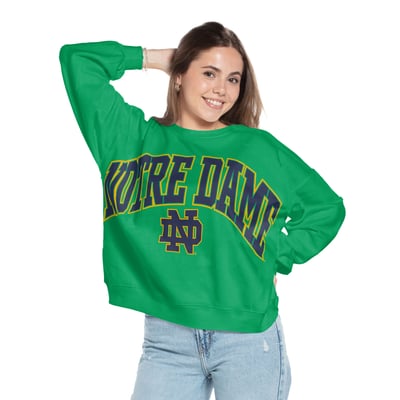 Notre Dame Fighting Irish Pressbox Women's Oversized Janice Waist-Length Sweatshirt - Green