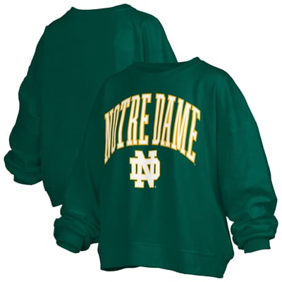 Notre Dame Fighting Irish Pressbox Women's Oversized Janise Arch Over Logo Fleece Sweatshirt - Green