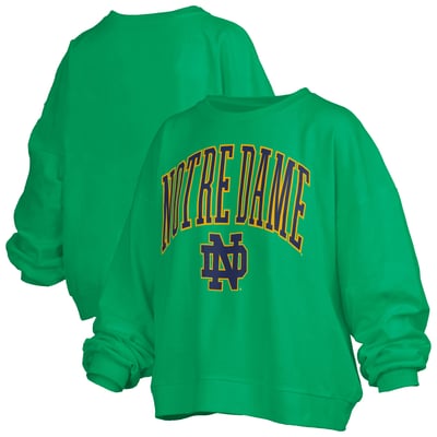 Notre Dame Fighting Irish Pressbox Women's Oversized Janise Arch Over Logo Fleece Sweatshirt - Green
