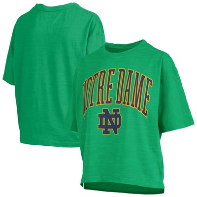 Notre Dame Fighting Irish Pressbox Women's Oversized Nelson Arch Over Logo Slub T-Shirt - Kelly Green