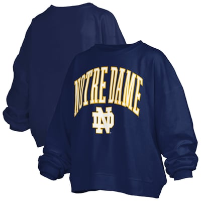 Notre Dame Fighting Irish Pressbox Women's Oversized Janise Arch Over Logo Fleece Sweatshirt - Navy