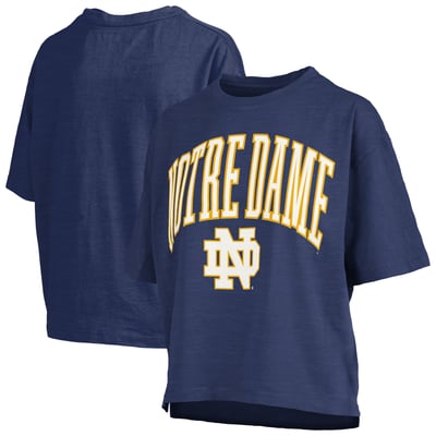Notre Dame Fighting Irish Pressbox Women's Oversized Nelson Arch Over Logo Slub T-Shirt - Navy