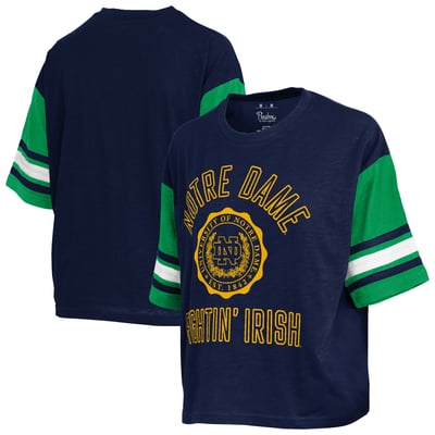  Notre Dame Fighting Irish Pressbox Women's Sunday Colorblock Seal Slub T-Shirt - Navy
