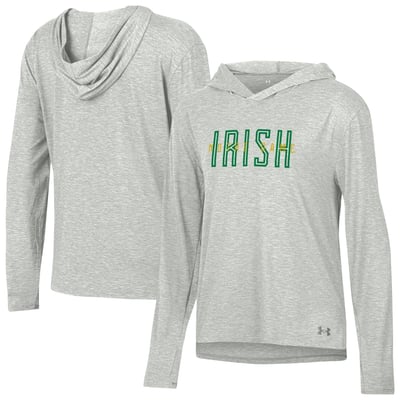  Notre Dame Fighting Irish Under Armour Women's Breezy Long Sleeve Hooded T-Shirt - Gray