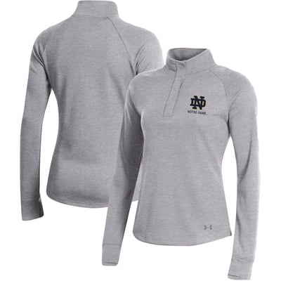 Notre Dame Fighting Irish Under Armour Women's Double-Knit Jersey Quarter-Snap Pullover Jacket - Heather Gray