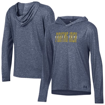  Notre Dame Fighting Irish Under Armour Women's Breezy Long Sleeve Hooded T-Shirt - Navy