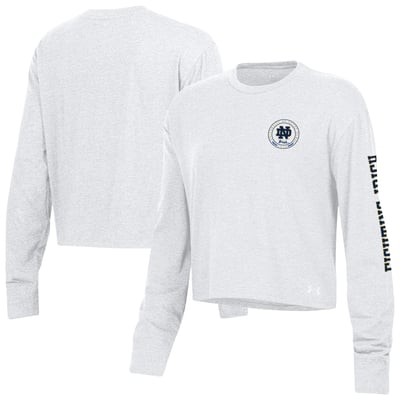  Notre Dame Fighting Irish Under Armour Women's Icon Sleeve Two-Hit Long Sleeve Crop Top - White