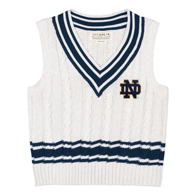  Notre Dame Fighting Irish Uscape Apparel Women's Renew Cable V-Neck Vest Sweater - Ash