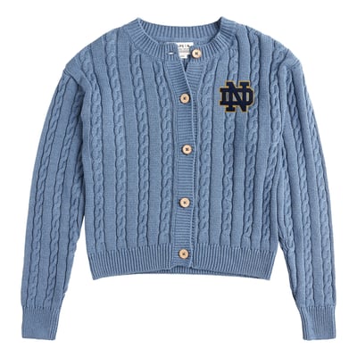  Notre Dame Fighting Irish Uscape Apparel Women's Renew Cable Cardigan Sweater - Light Blue