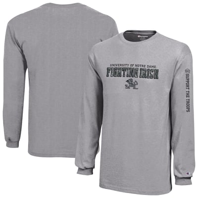  Notre Dame Fighting Irish Champion Youth Operation Hat Trick Long Sleeve T-Shirt - Heather Gray