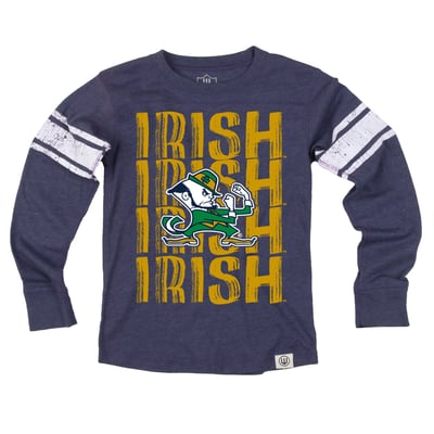  Notre Dame Fighting Irish Wes & Willy Youth Long Sleeve Football Jersey T-Shirt - Navy