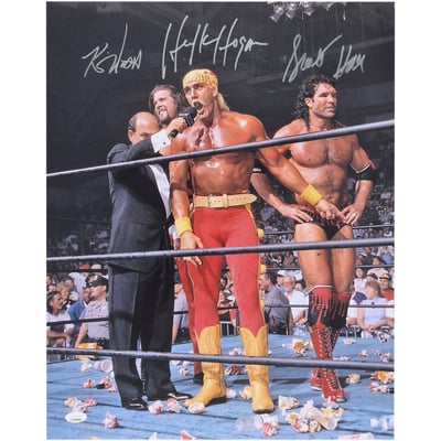 Hulk Hogan, Scott Hall & Kevin Nash WWE Autographed Fanatics Authentic 16" x 20" 1996 Bash At The Beach Photograph