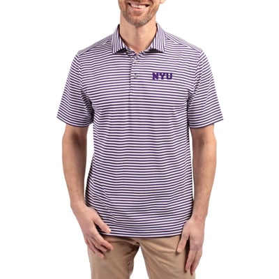  NYU Violets Cutter & Buck Virtue Recycled Stripe Featherlight Pique Polo - Purple