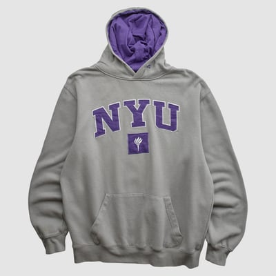 NYU Violets Stadium Athletics 2010s Hooded Pullover Sweatshirt - Gray - M by Fanatics Real Vintage
