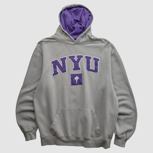 NYU Violets Stadium Athletics 2010s Hooded Pullover Sweatshirt - Gray - M by Fanatics Real Vintage