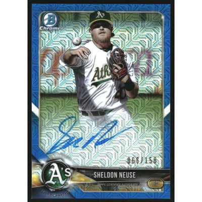 2018 Bowman Chrome Prospect Autographs Blue Mojo Refractors #BCPASN Sheldon Neuse