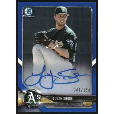 2018 Bowman Chrome Prospect Autographs Blue Refractors #BCPALS Logan Shore
