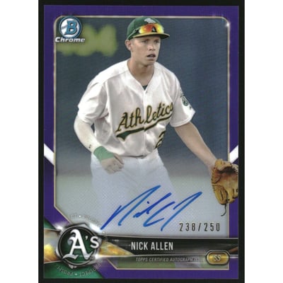 2018 Bowman Chrome Prospect Autographs Purple Refractors #BCPANA Nick Allen