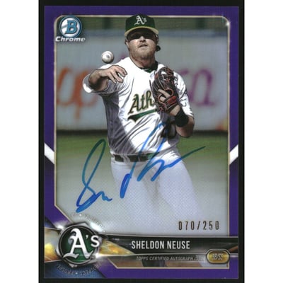 2018 Bowman Chrome Prospect Autographs Purple Refractors #BCPASN Sheldon Neuse