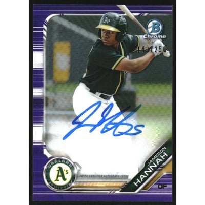 2019 Bowman Chrome Prospect Autographs Purple Refractors #CPAJHA Jameson Hannah