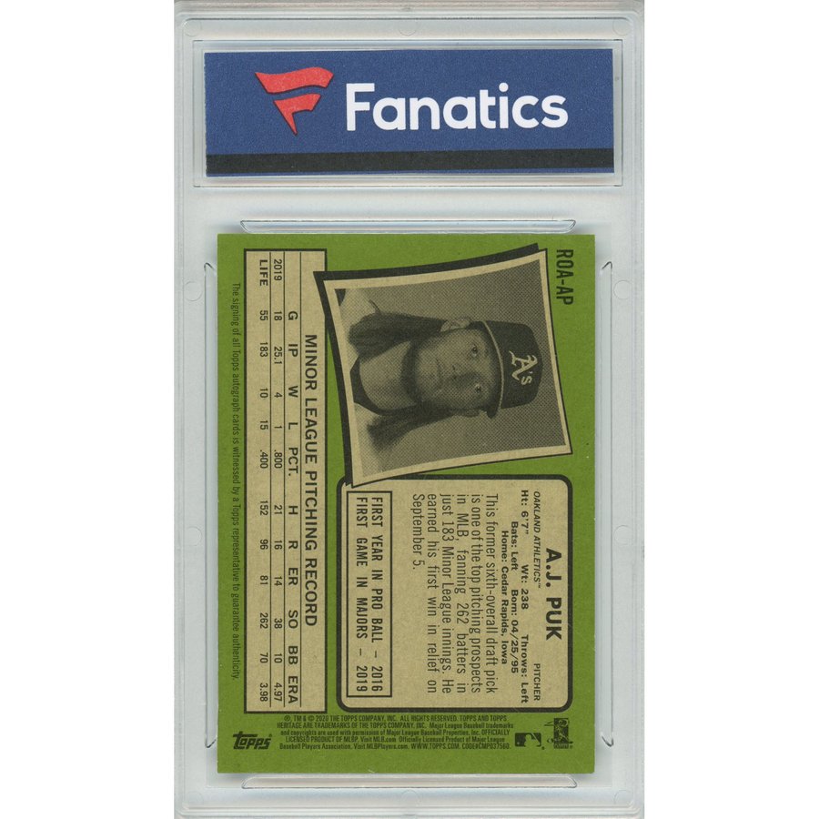 Oakland Athletics A.J. Puk Autographed 2020 Topps Heritage Real One Red ...