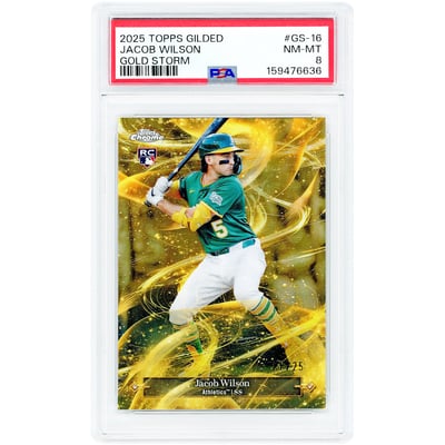 Jacob Wilson Oakland Athletics 2025 Topps Gilded Collection Gold Storm #GS-16 #21/25 PSA Authenticated 8 Rookie Card