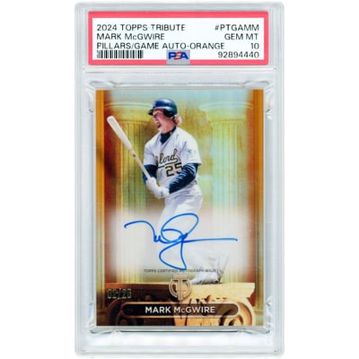 Mark McGwire Oakland Athletics Autographed 2024 Topps Tribute Pillars Of The Game Orange Refractor #PTGA-MM #2/25 PSA Authenticated 10 Card