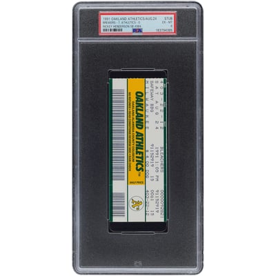 Rickey Henderson Oakland Athletics Fanatics Authentic August 24, 1991 Stolen Base #984 PSA Authenticated 6 Ticket