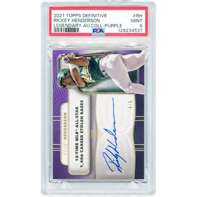 Rickey Henderson Oakland Athletics Autographed 2021 Topps Definitive Collection Purple #LAC-RH #4/5 PSA Authenticated 9 Card