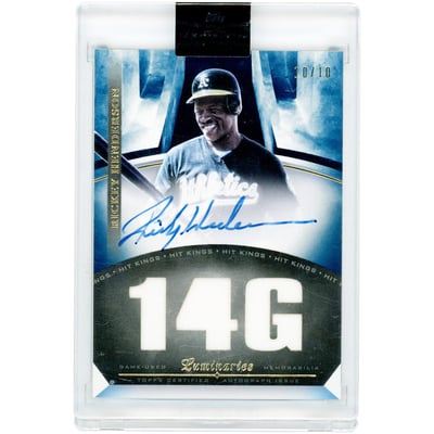 Rickey Henderson Oakland Athletics Autographed 2021 Topps Luminaries Triple Game Used Relics #HKAR-RH #10/10 Card