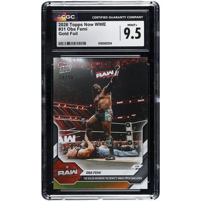 Oba Femi WWE 2026 Topps Now WWE The Ruler Answers The Beast's WM42 Open Challenge Gold Foil #31 #/50 CGC Authenticated MINT+ 9.5 Card