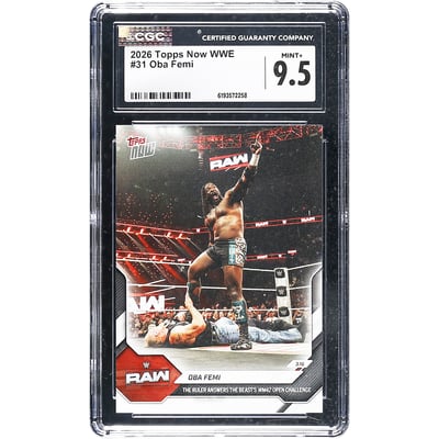Oba Femi WWE 2026 Topps Now WWE The Ruler Answers the Beast's WM42 Open Challenge #31 CGC Authenticated 9.5 Card