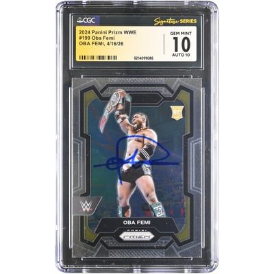 Oba Femi WWE Autographed 2024 Panini Prizm #199 CGC Fanatics Witnessed Authenticated 10/10 Rookie Card