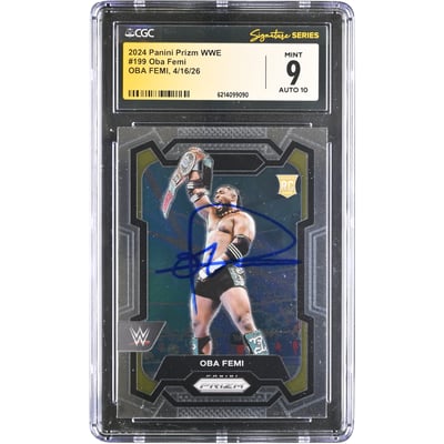 Oba Femi WWE Autographed 2024 Panini Prizm #199 CGC Fanatics Witnessed Authenticated 9/10 Rookie Card