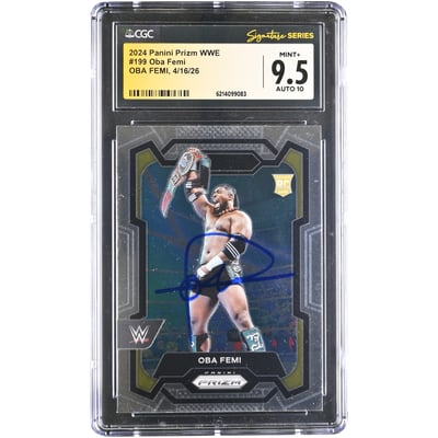 Oba Femi WWE Autographed 2024 Panini Prizm #199 CGC Fanatics Witnessed Authenticated 9.5/10 Rookie Card