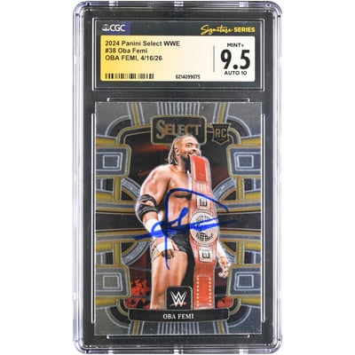 Oba Femi WWE Autographed 2024 Panini Select #38 CGC Fanatics Witnessed Authenticated 9.5/10 Rookie Card
