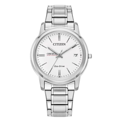  Oberlin Yeomen Citizen Watch Women's Eco-Drive White Dial Stainless Steel Watch - Silver