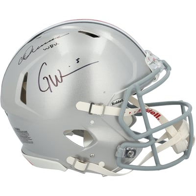 Chris Olave & Garrett Wilson Ohio State Buckeyes Autographed Fanatics Authentic Riddell Speed Authentic Helmet 