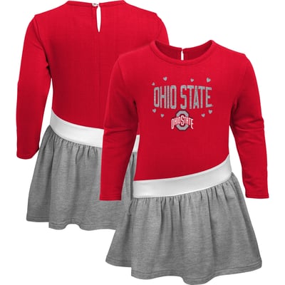 Ohio State Buckeyes Girls Infant Heart to Heart French Terry Dress - Scarlet/Heathered Gray