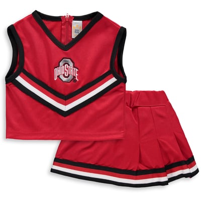 Ohio State Buckeyes Little King Girls Toddler Two-Piece Cheer V-Neck Top & Skirt Set - Scarlet