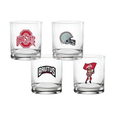  Ohio State Buckeyes Indigo Falls Core 4-Pack Collectors Rocks Glass Set