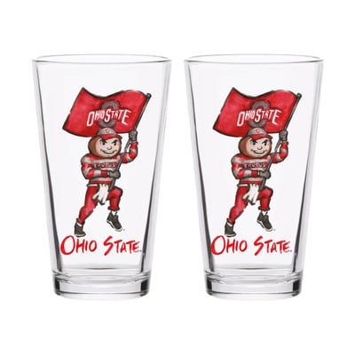  Ohio State Buckeyes Indigo Falls Laura Wilcox Mascot Pint Glass Set of 2