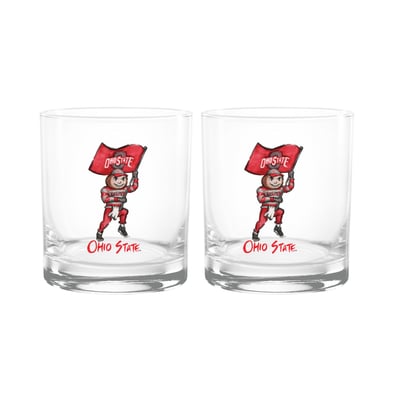  Ohio State Buckeyes Indigo Falls Laura Wilcox Mascot Rocks Glass Set of 2