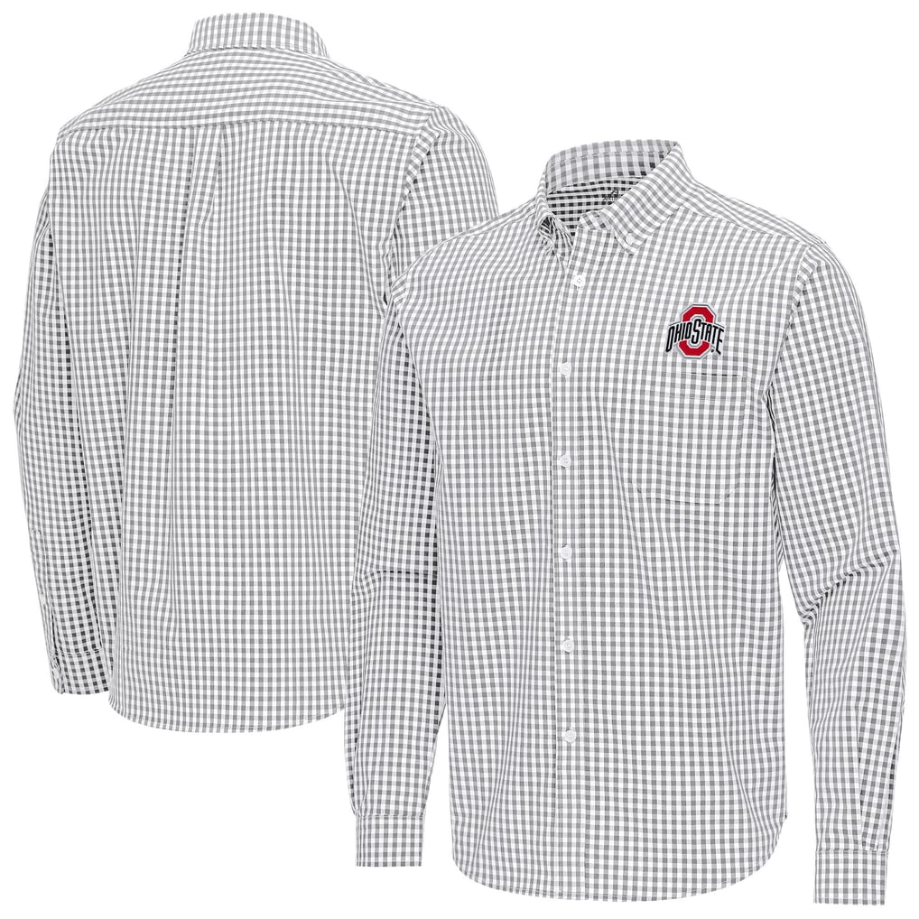 Ohio State Buckeyes Antigua Ellis Woven Tri-Blend Long Sleeve Button-Down Shirt - Gray