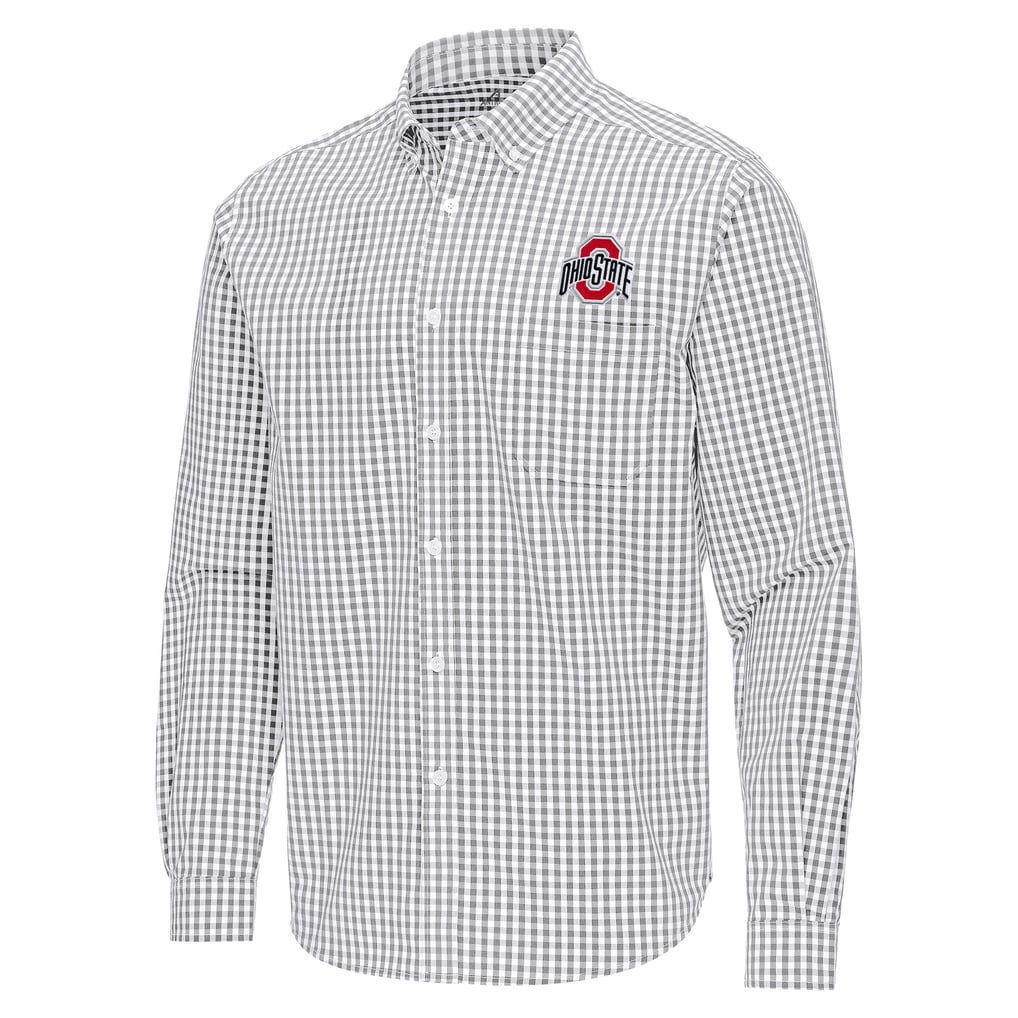 Ohio State Buckeyes Antigua Ellis Woven Tri-Blend Long Sleeve Button-Down Shirt - Gray
