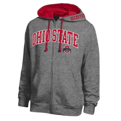 Ohio State Buckeyes Champion Arch Logo Full-Zip Fleece Hoodie - Heather Charcoal