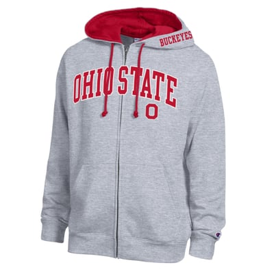 Ohio State Buckeyes Champion Arch Logo Full-Zip Fleece Hoodie - Heather Gray